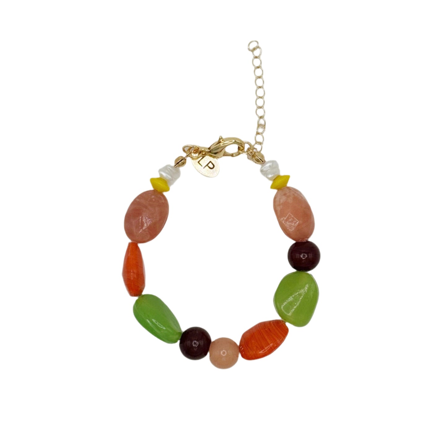 Multicolored beaded bracelet on a white background