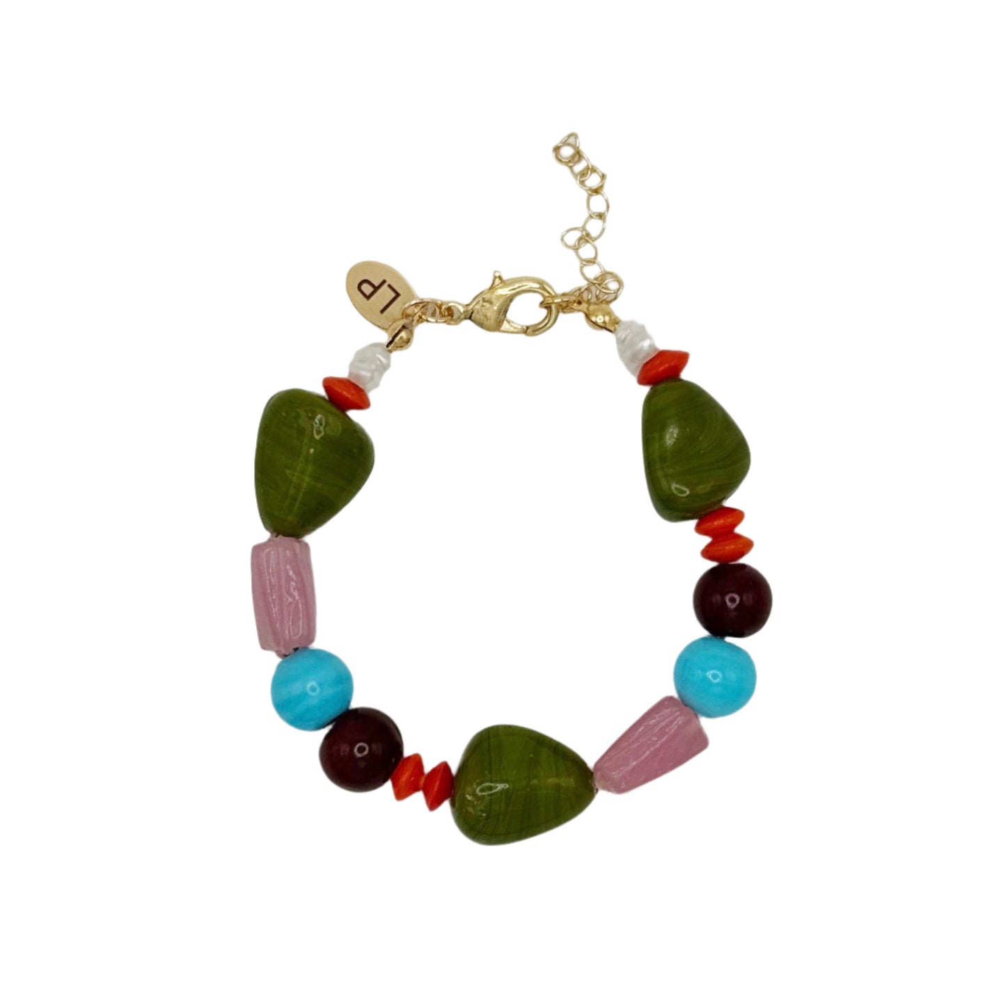 Multicolored beaded bracelet on a white background