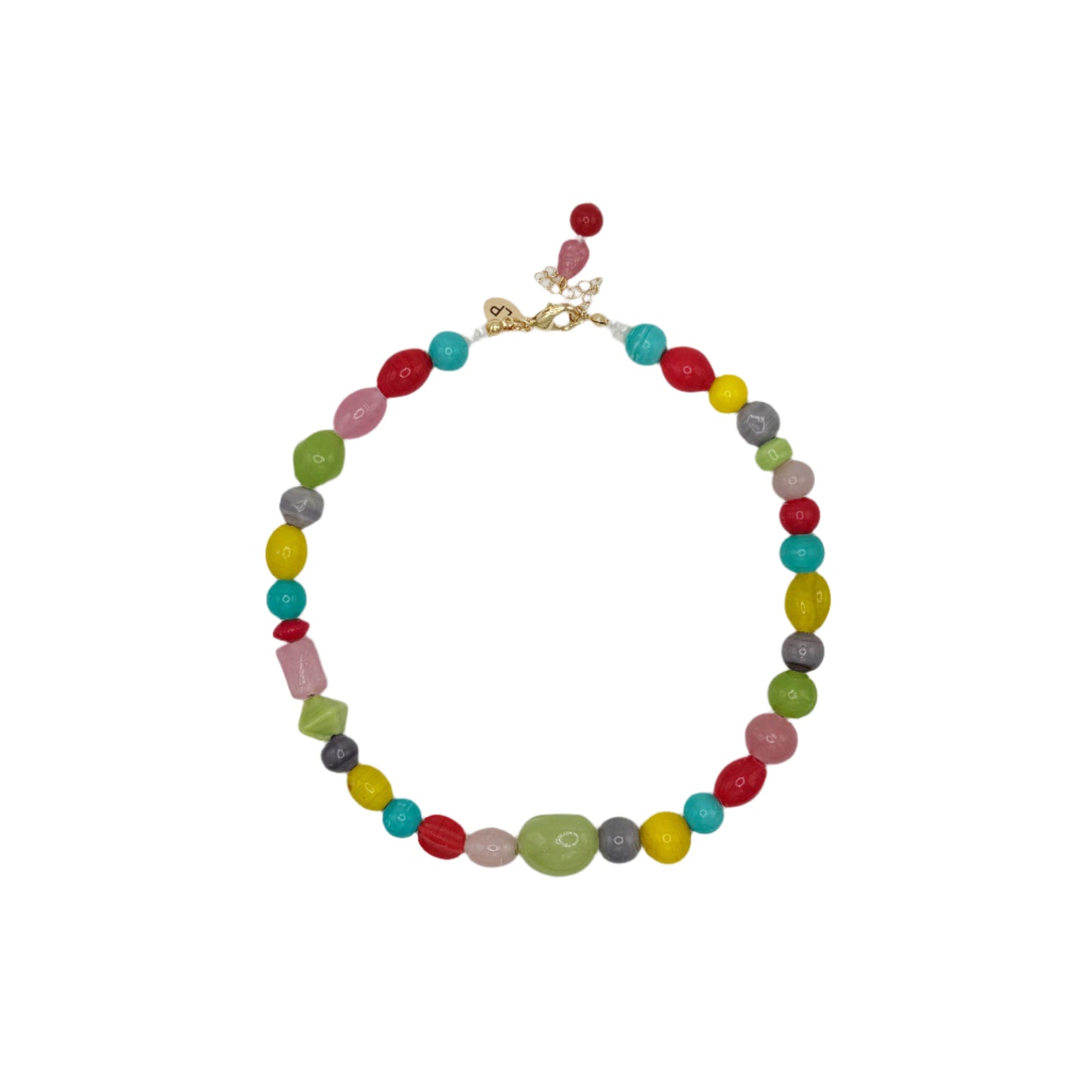 Colorful beaded necklace on a white background