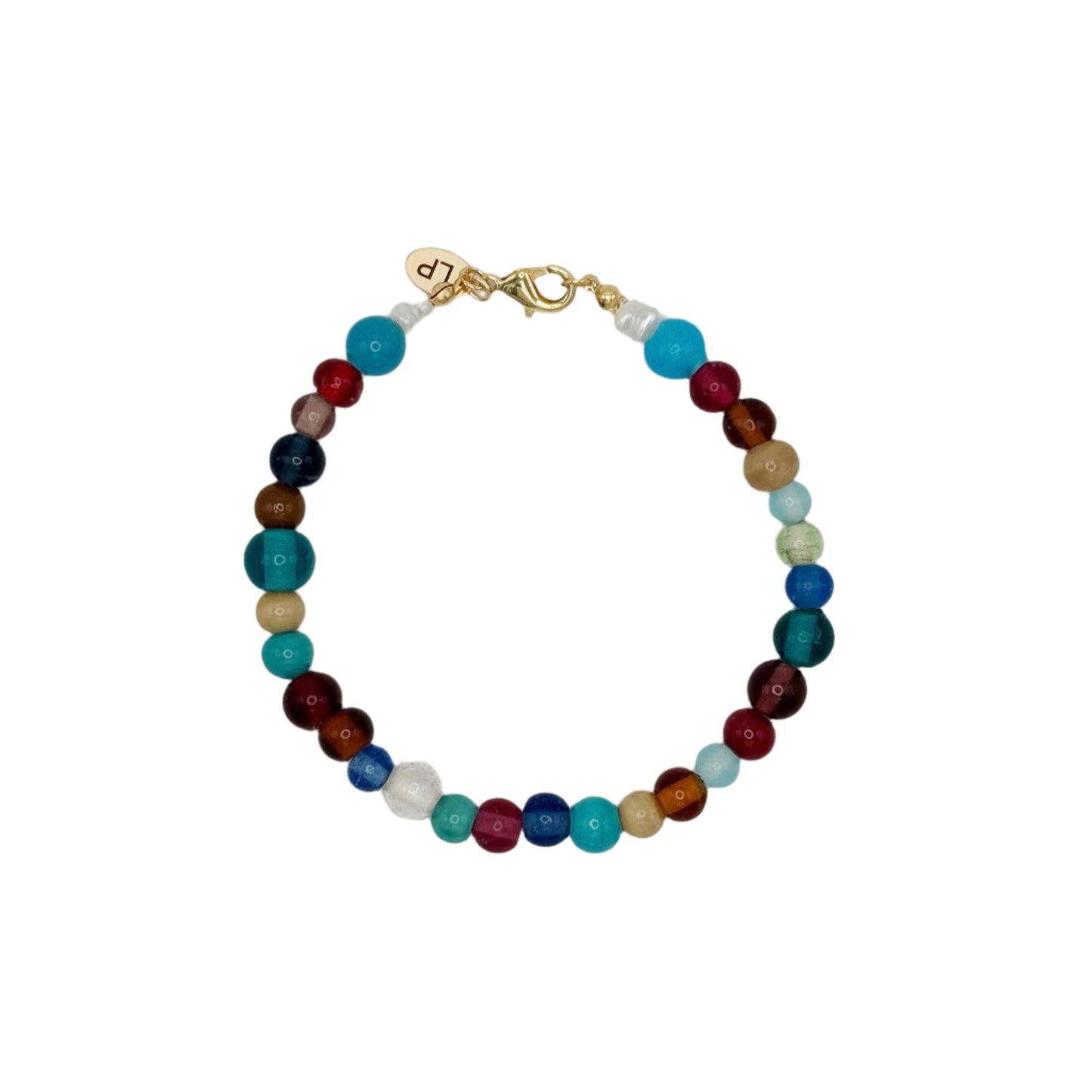 Multicolored beaded bracelet on a white background