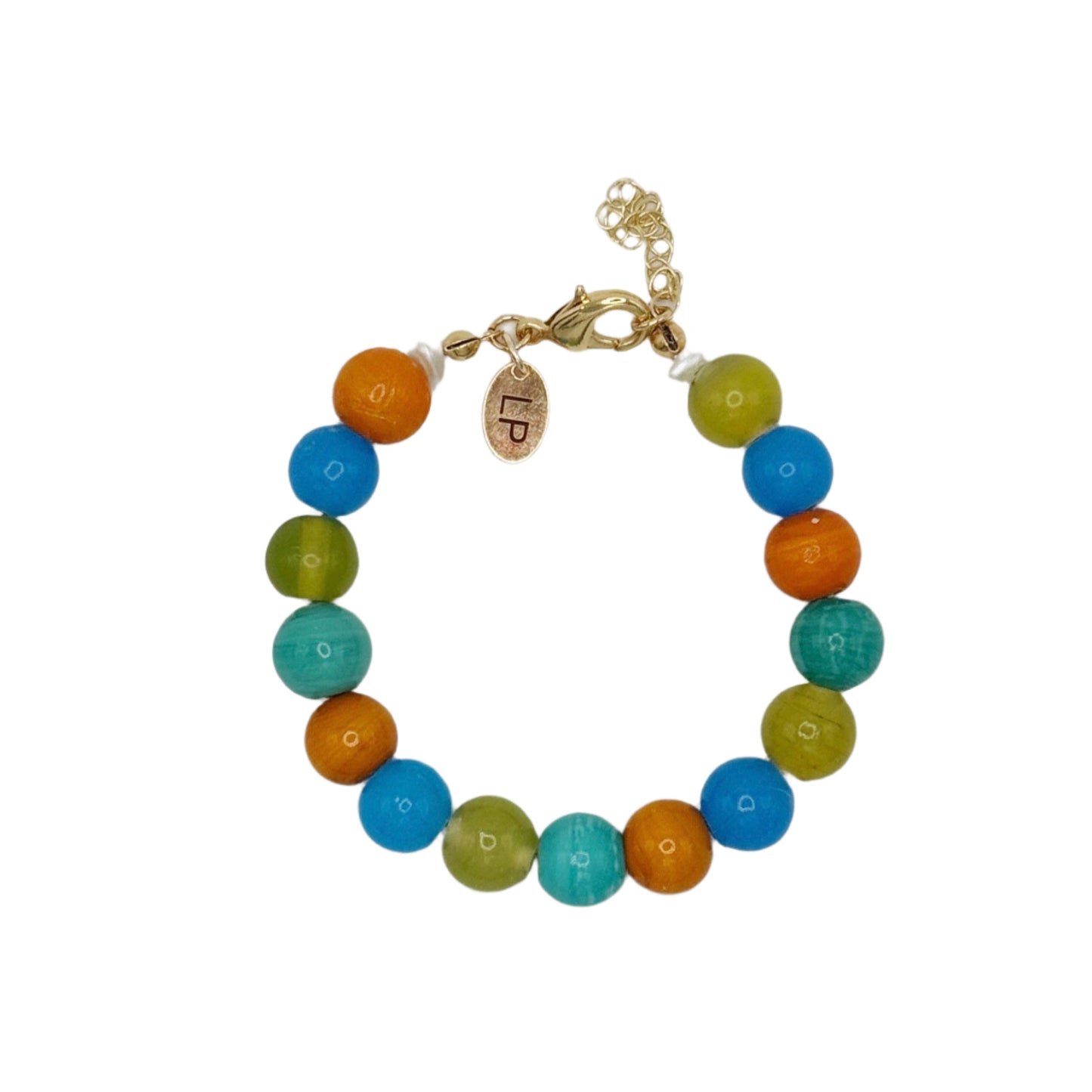Multicolored beaded bracelet on a white background
