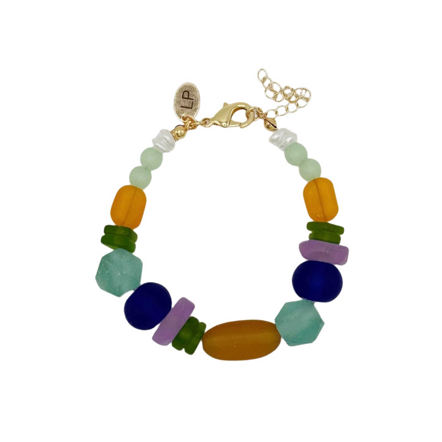 Multicolored beaded bracelet on a white background