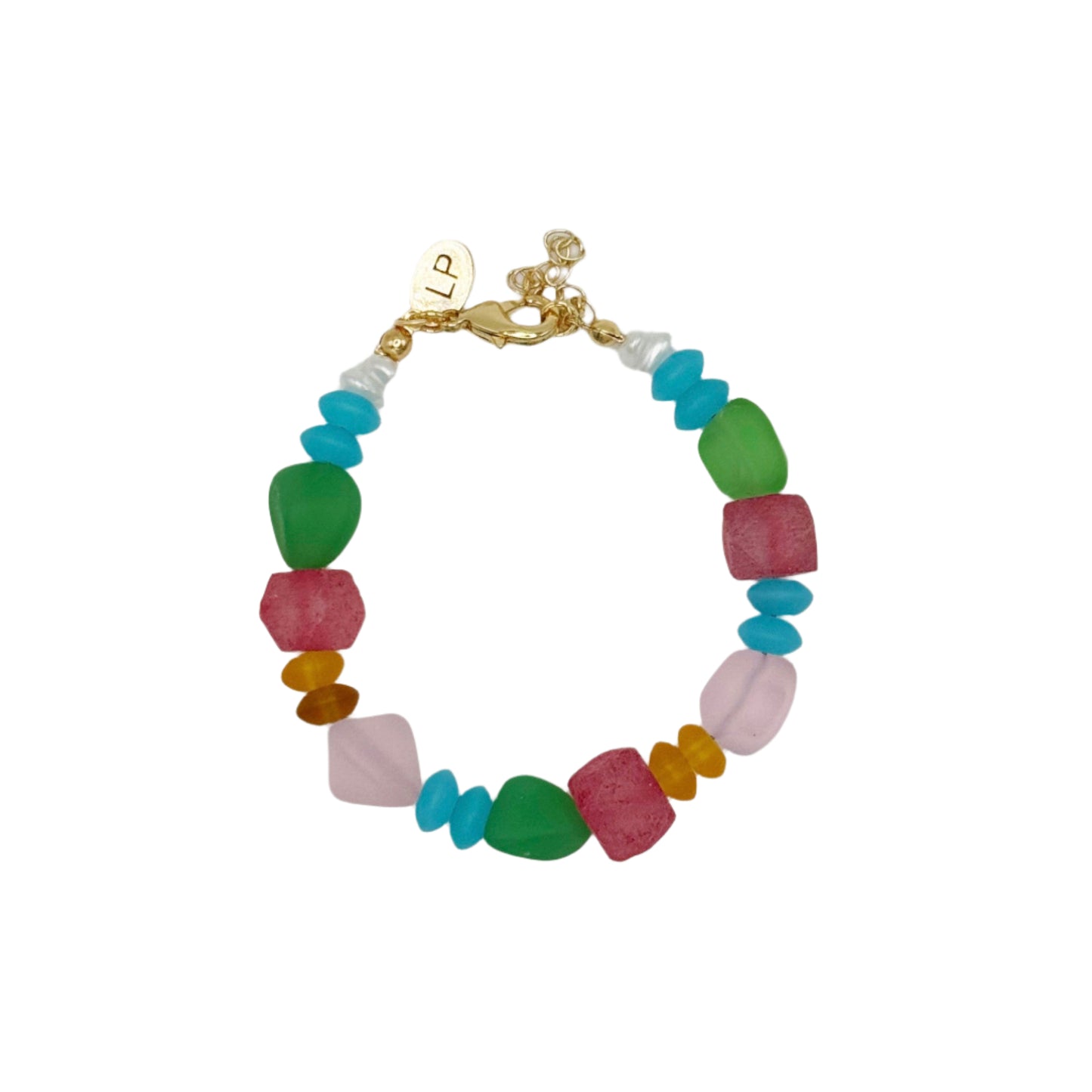 Multicolored beaded bracelet on a white background