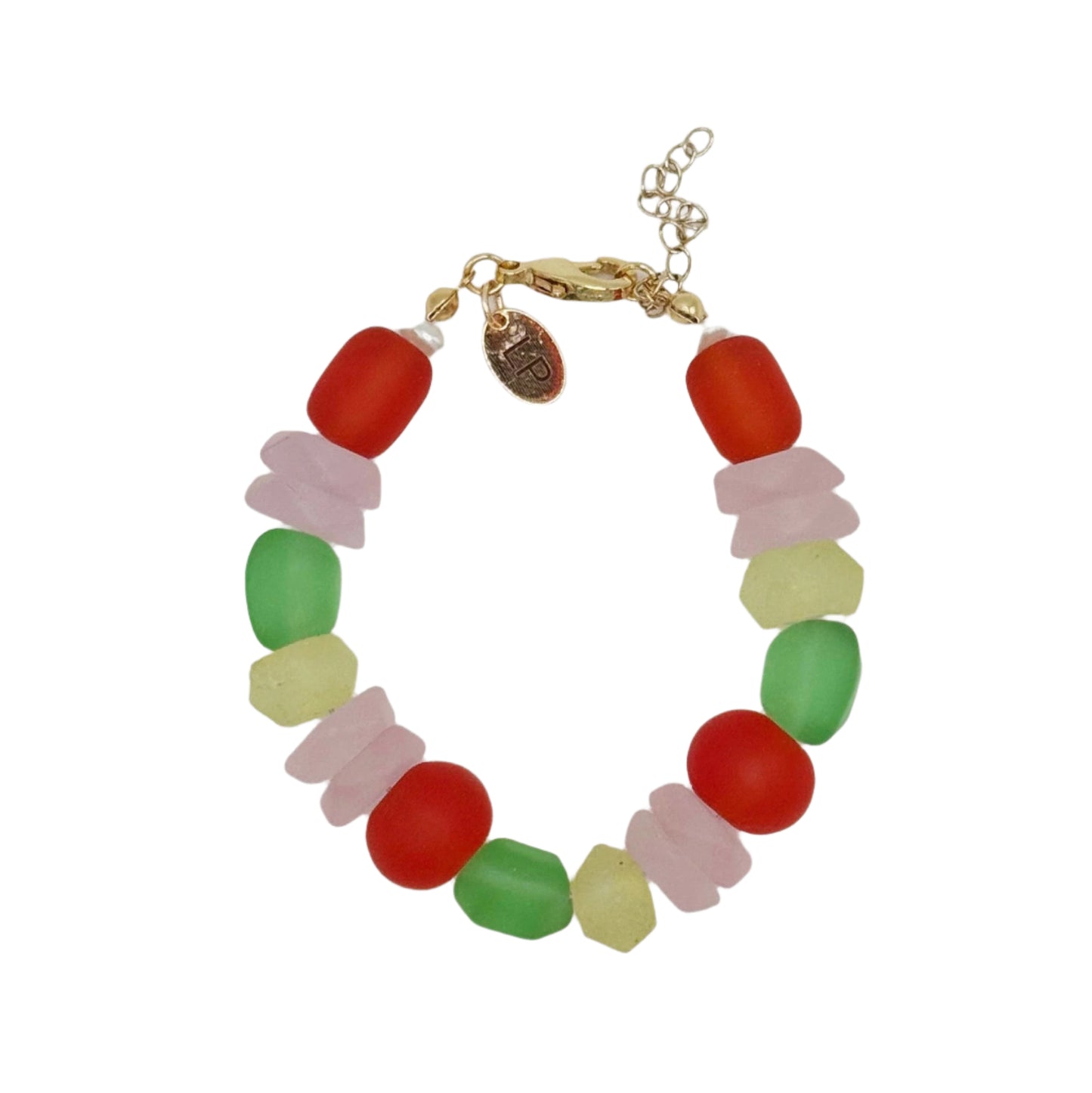 Colorful beaded bracelet on a white background