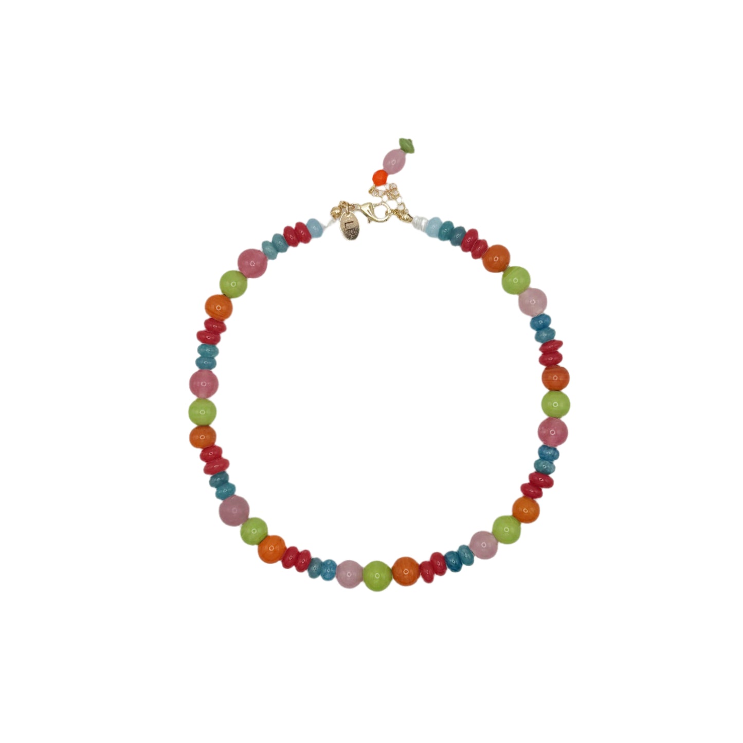 Colorful beaded necklace on a white background