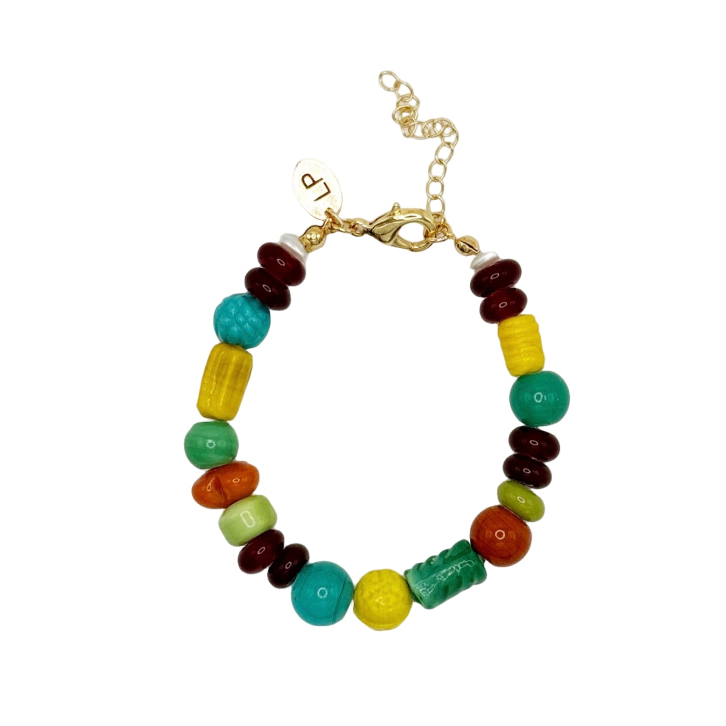 Multicolored beaded bracelet on a white background