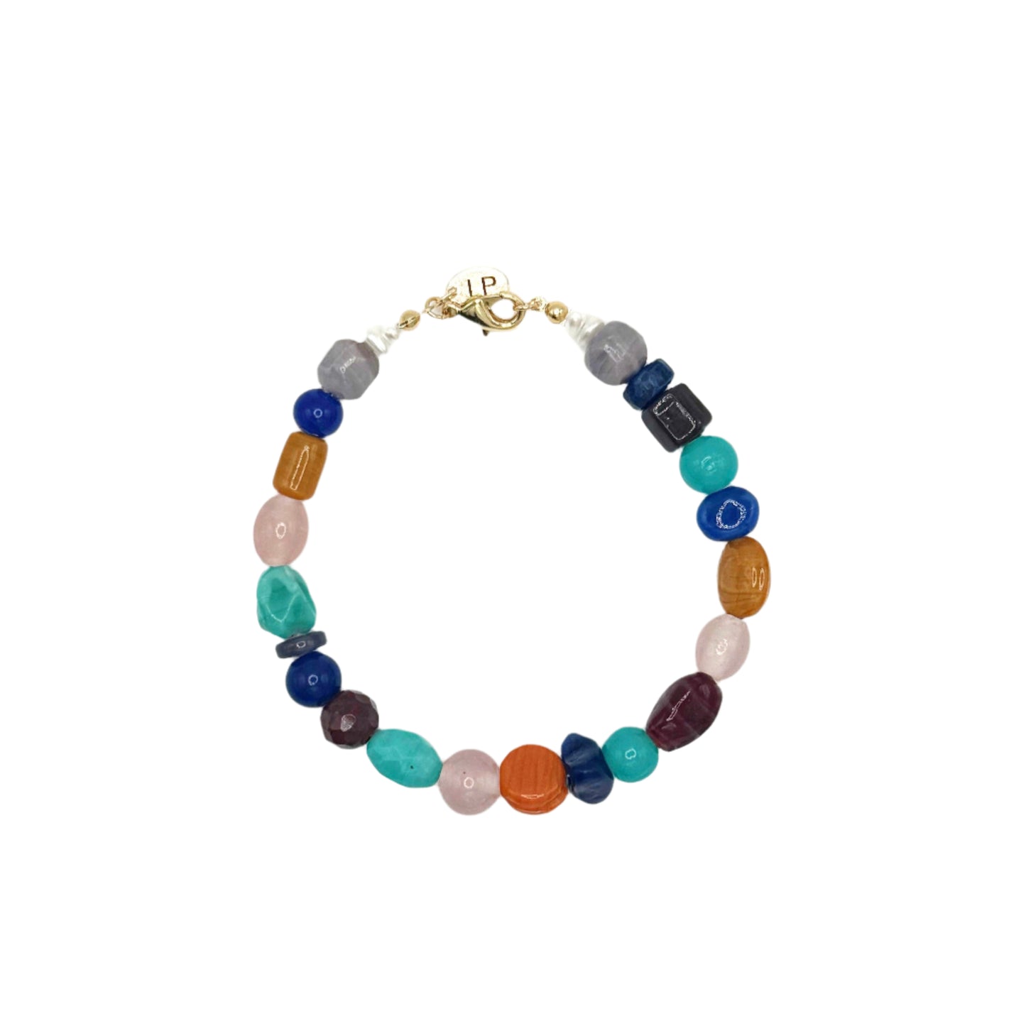 Multicolored beaded bracelet on a white background