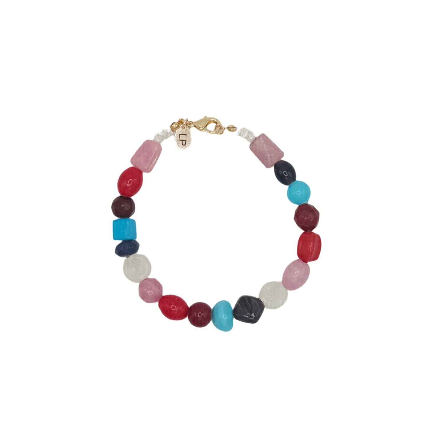 Multicolored beaded anklet on a white background
