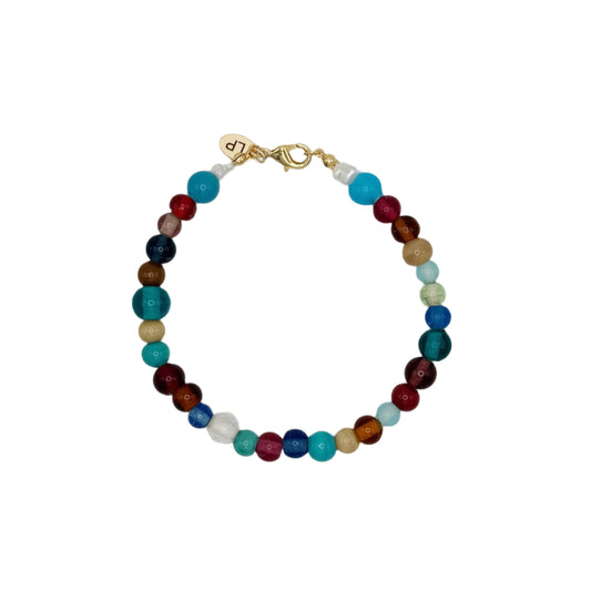 Multicolored beaded bracelet on a white background