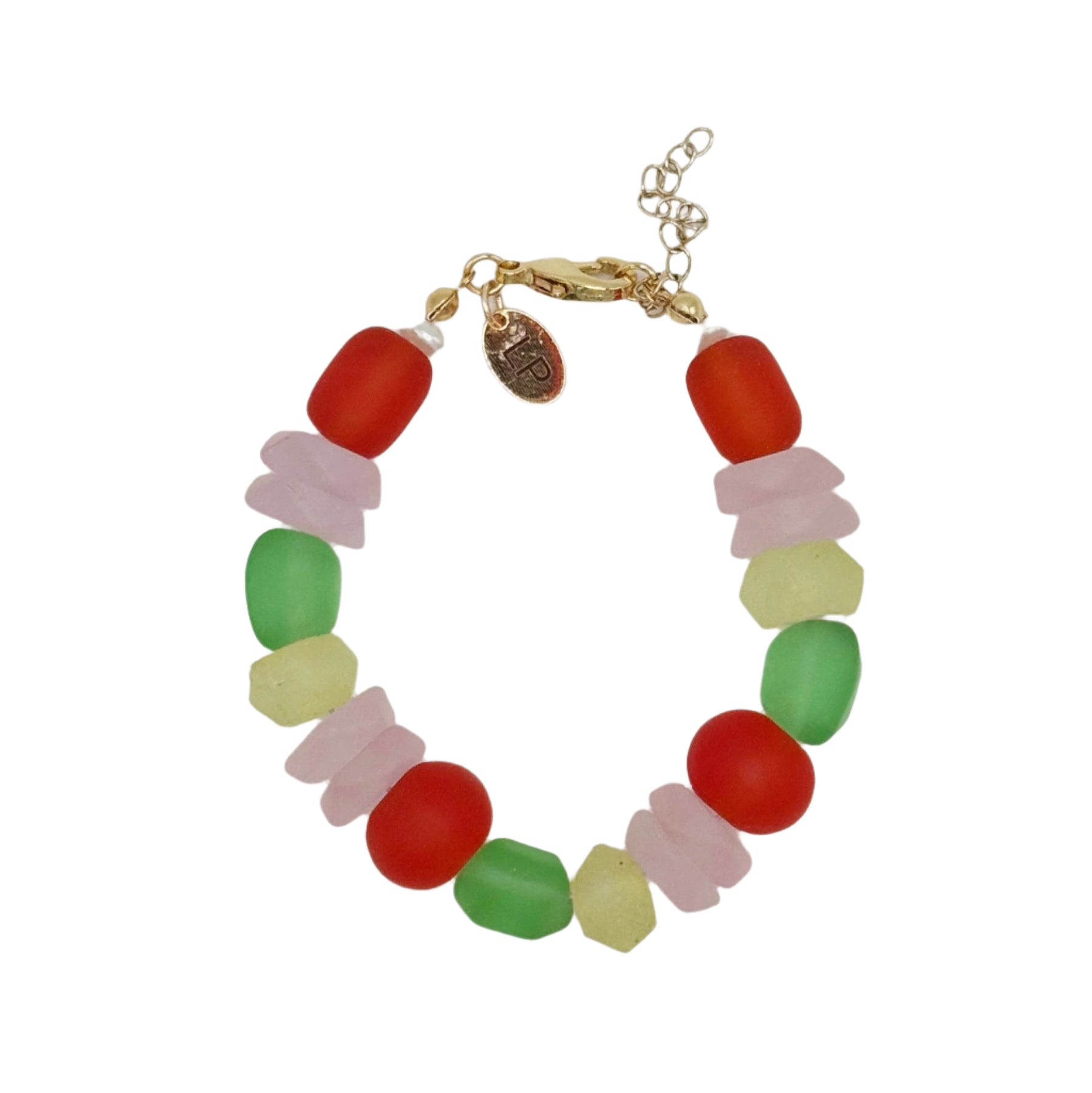 Colorful beaded bracelet on a white background