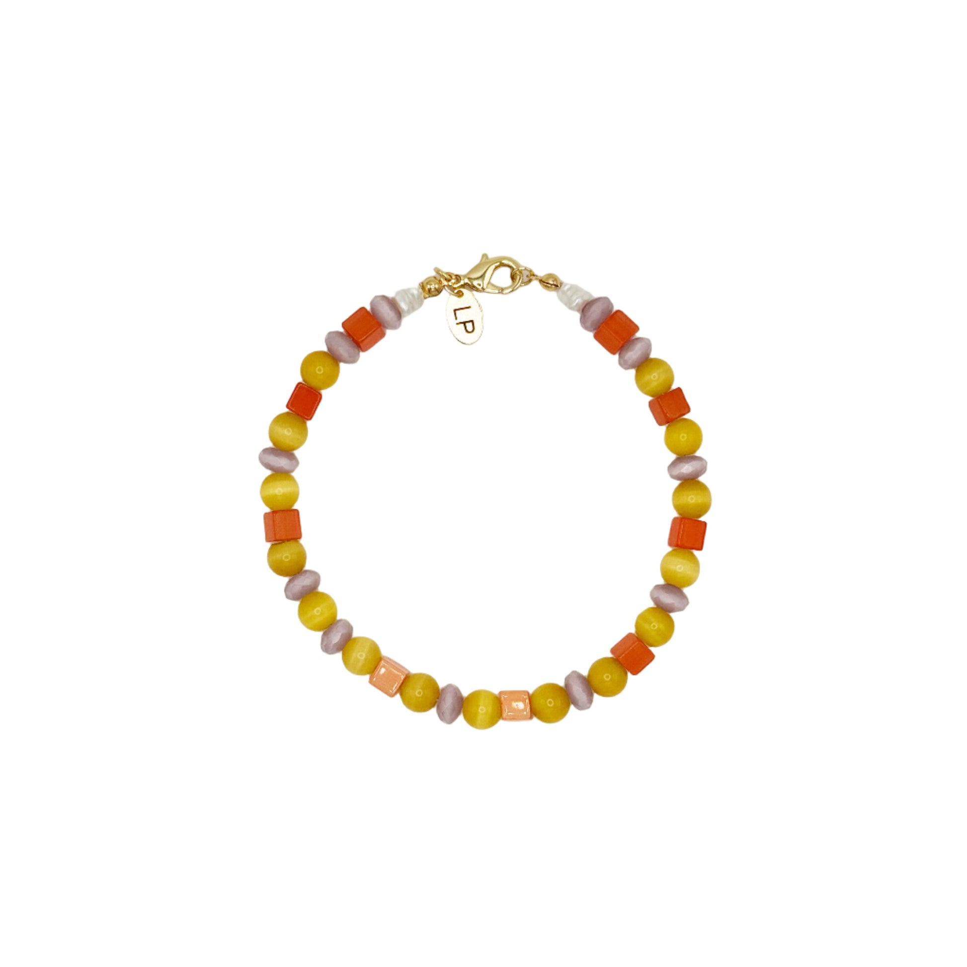 Colorful beaded bracelet on a white background