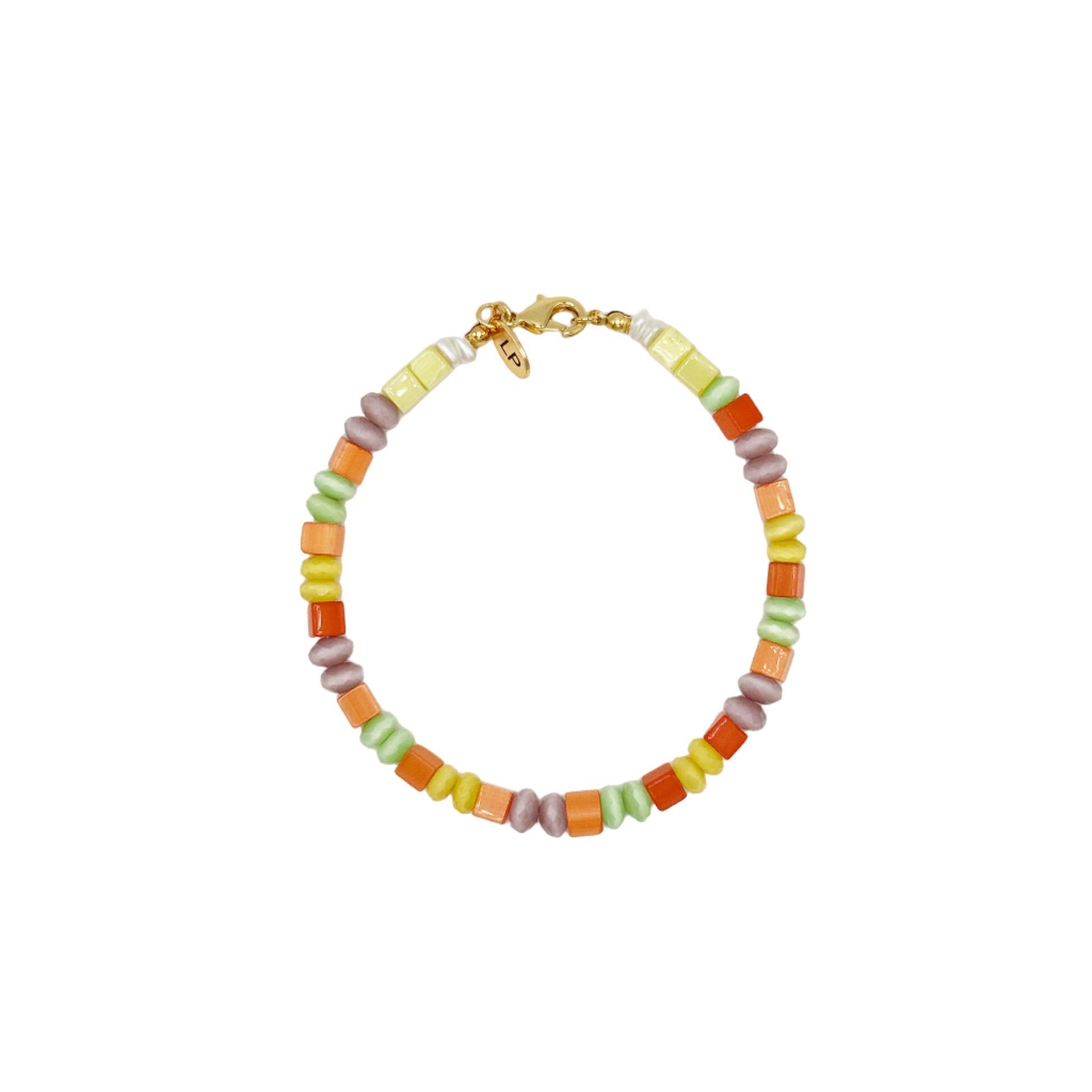 Colorful beaded bracelet on a white background