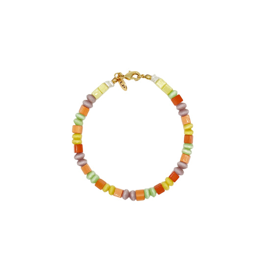 Colorful beaded bracelet on a white background