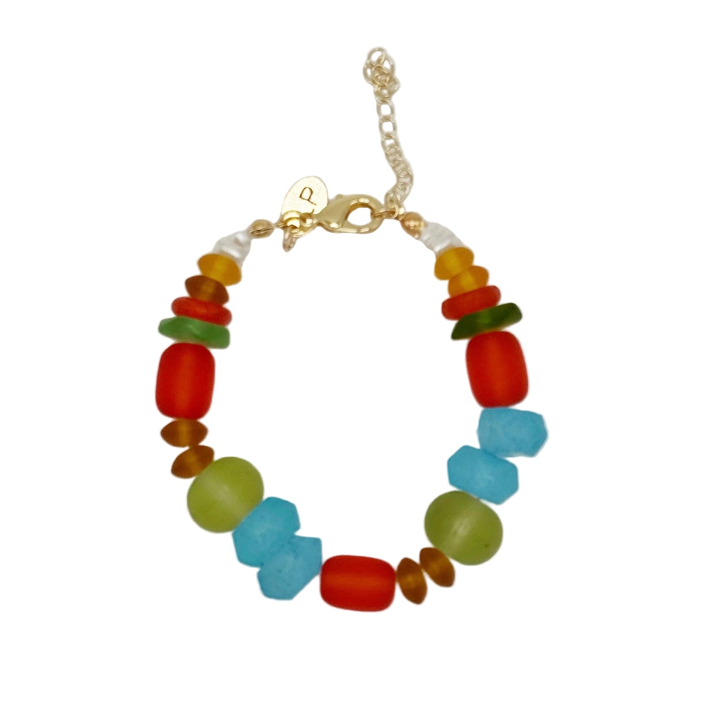 Colorful beaded bracelet on a white background