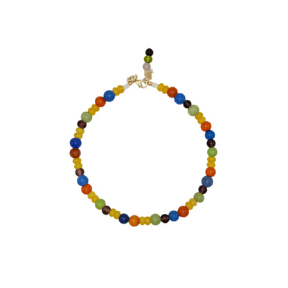 Colorful beaded necklace on a white background