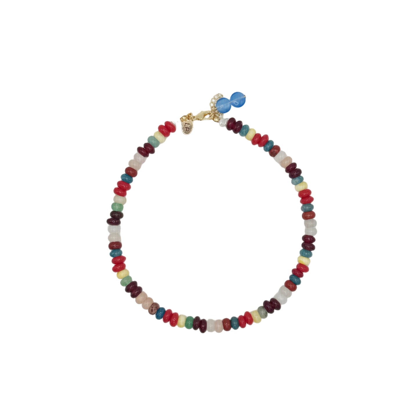 Colorful beaded necklace on a white background