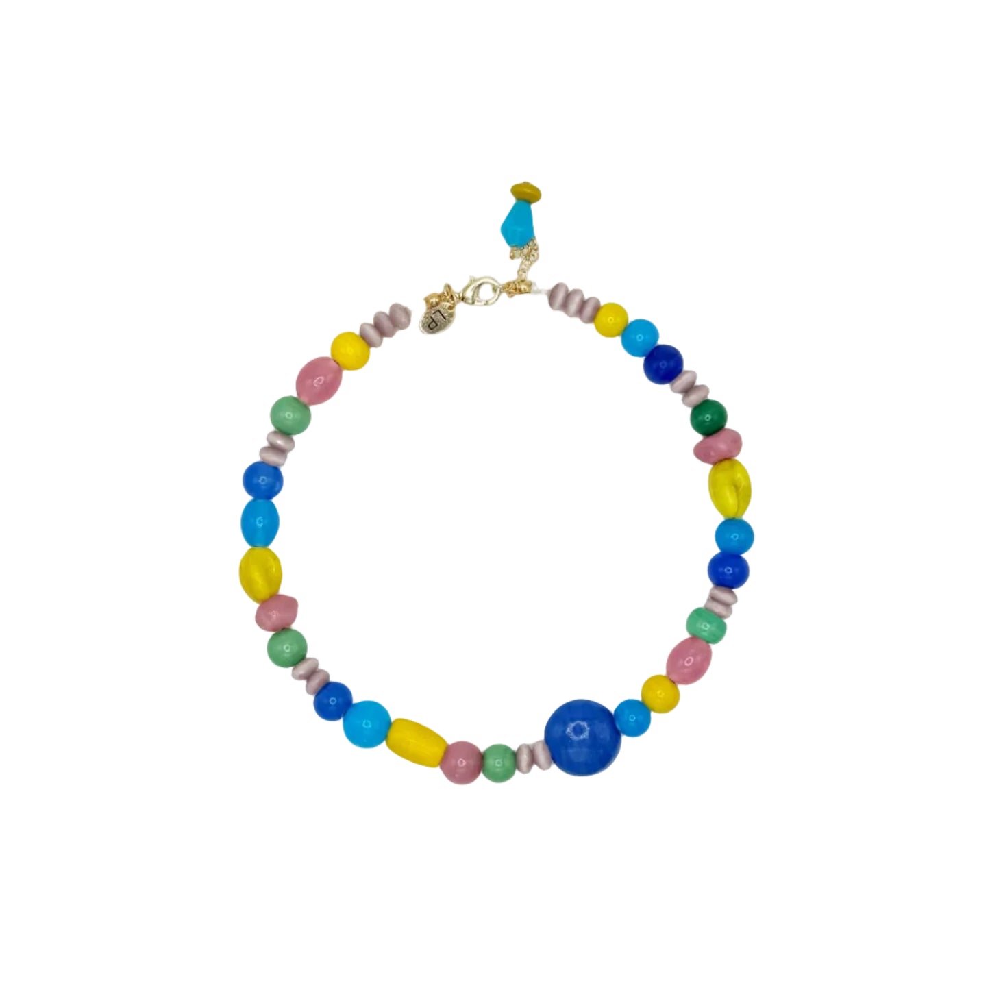 Colorful beaded necklace on a white background