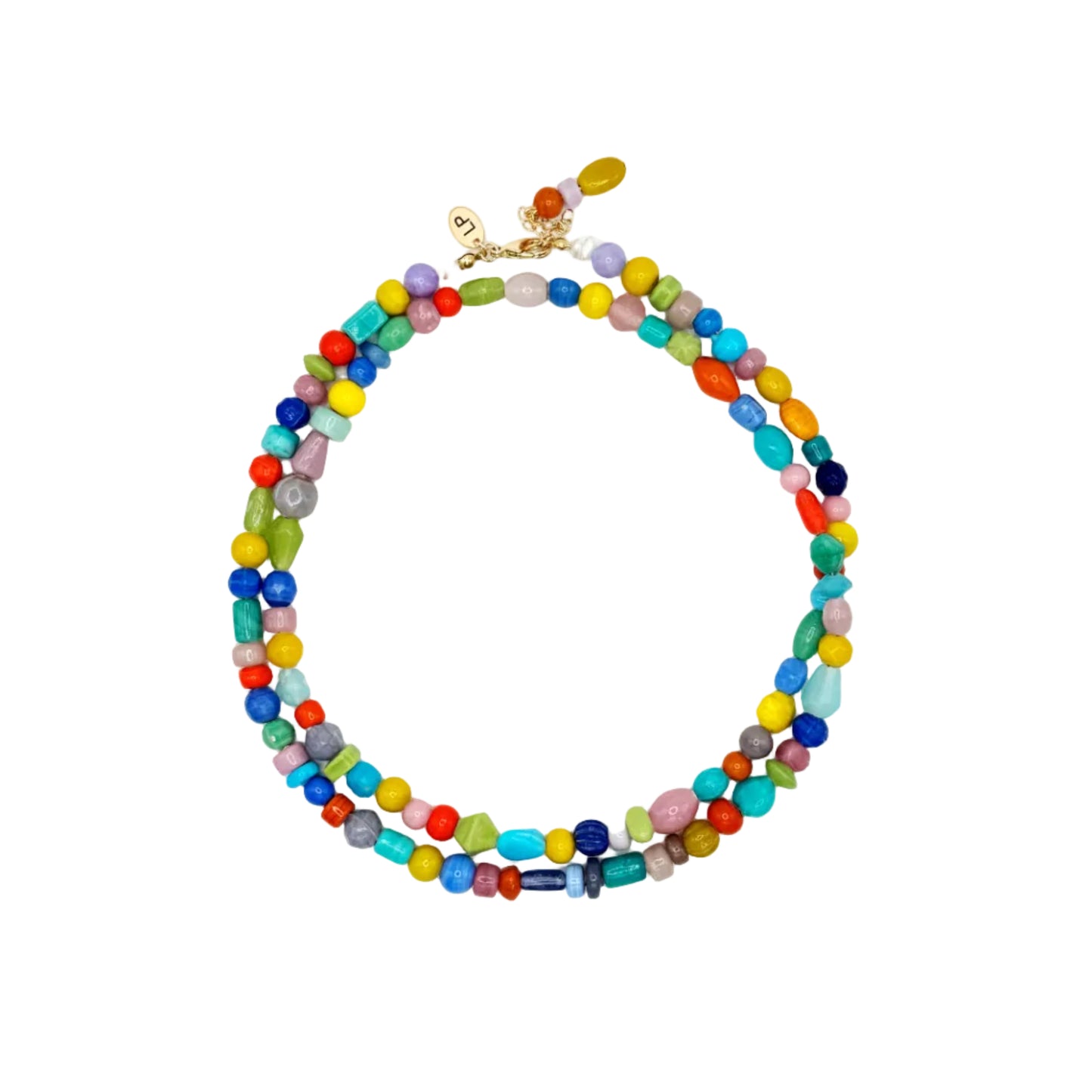 Colorful beaded necklace on a white background
