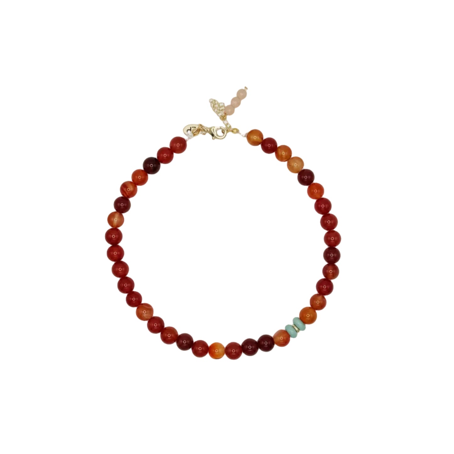 Necklace with multicolored beads on a white background