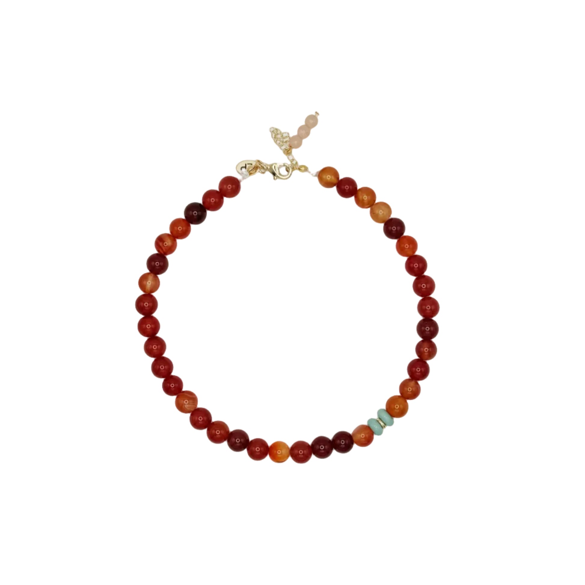 Necklace with multicolored beads on a white background