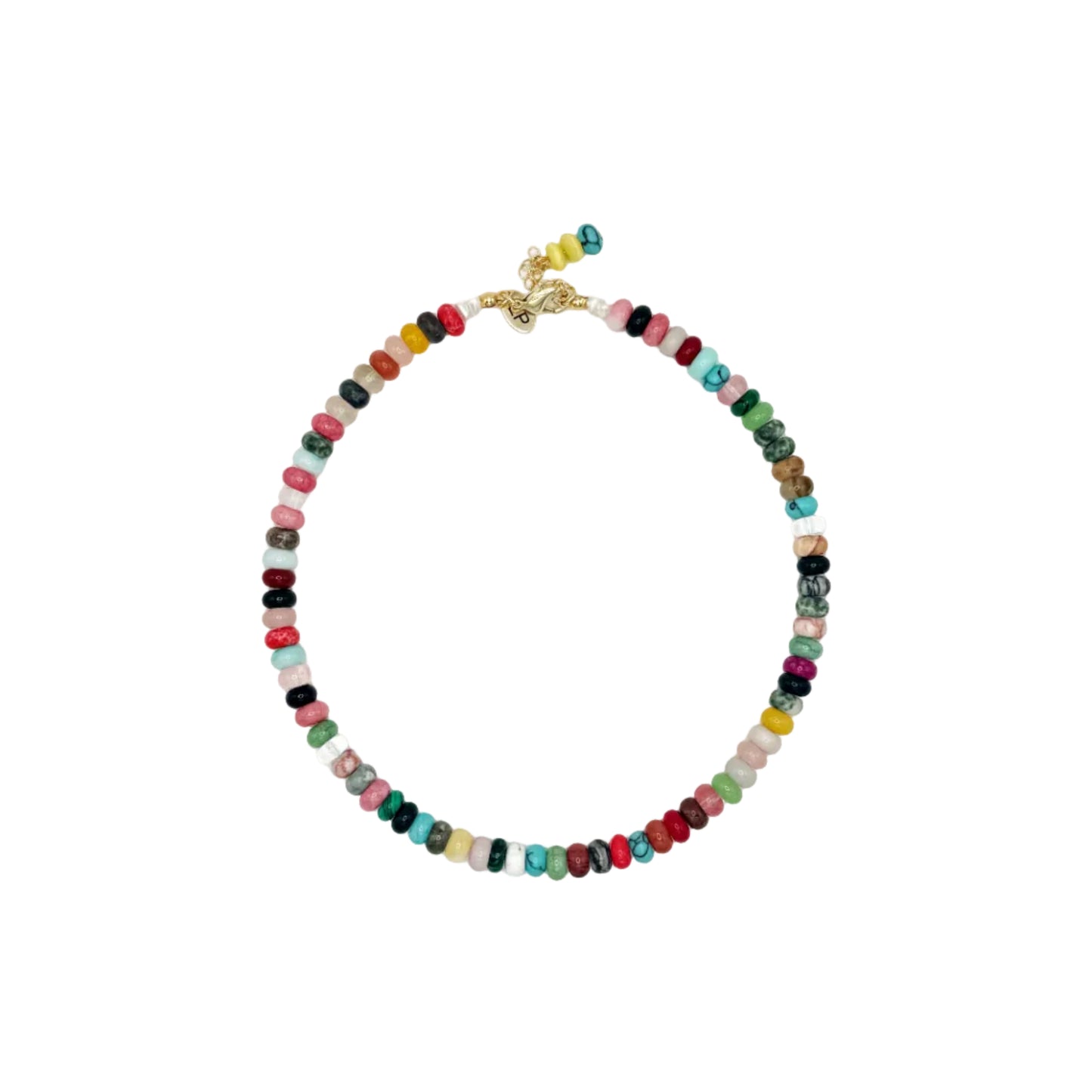 Colorful beaded necklace on a white background