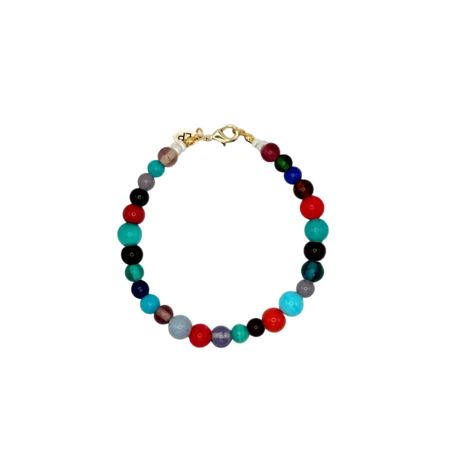 Multicolored beaded anklet on a white background