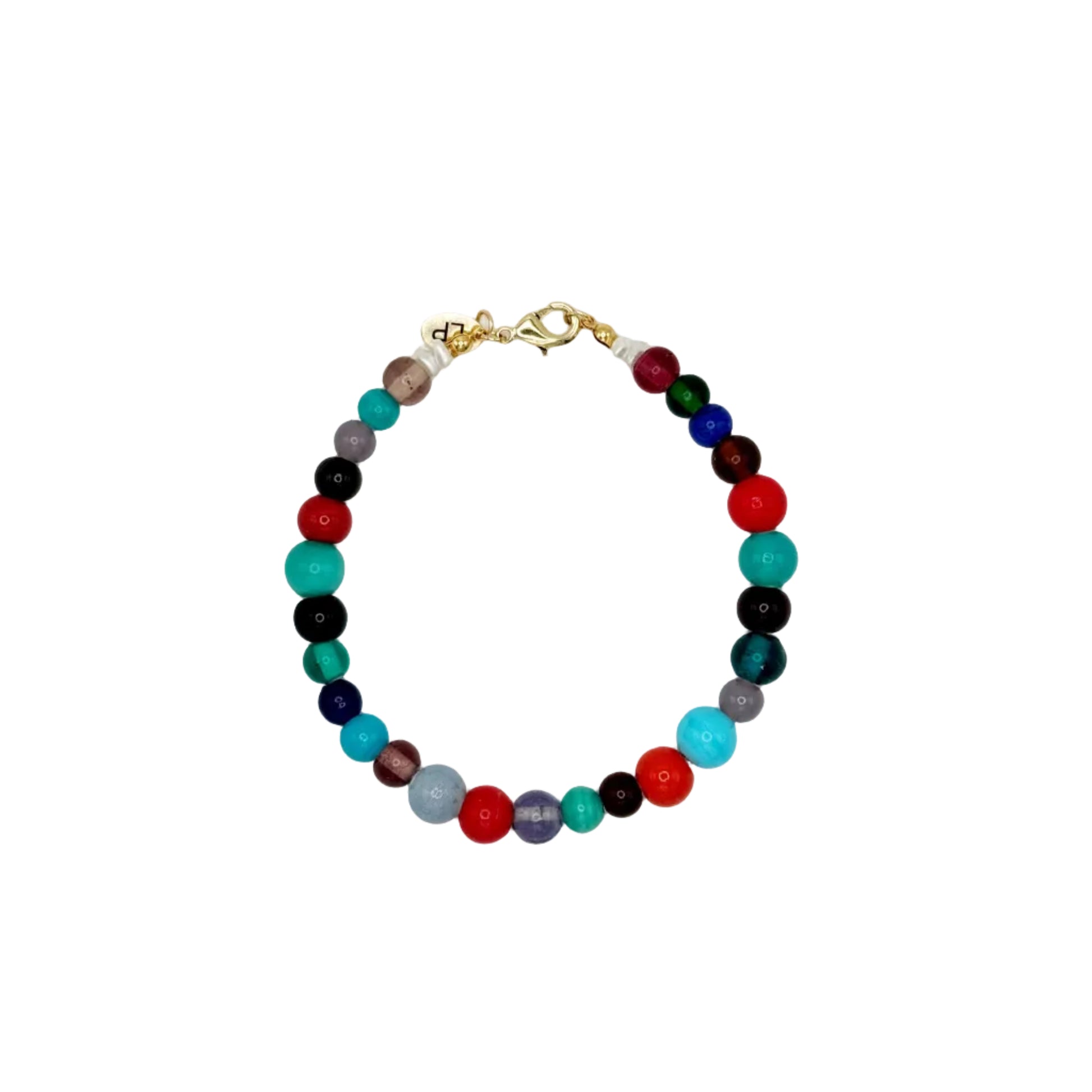 Multicolored beaded anklet on a white background
