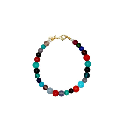 Multicolored beaded anklet on a white background