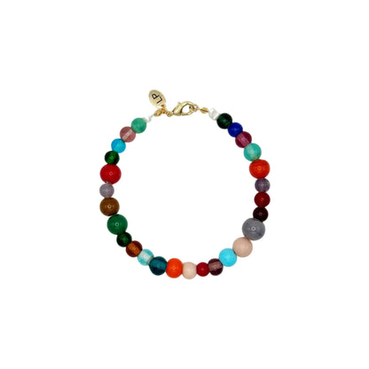 Multicolored beaded anklet on a white background