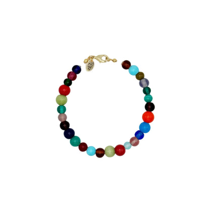 Multicolored beaded anklet on a white background