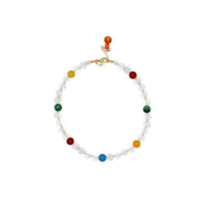 Necklace with multicolored beads on a white background