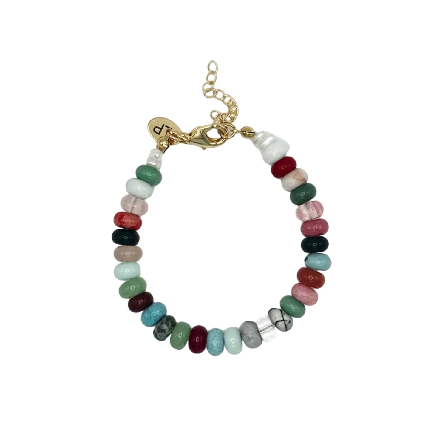 Multicolored beaded bracelet on a white background