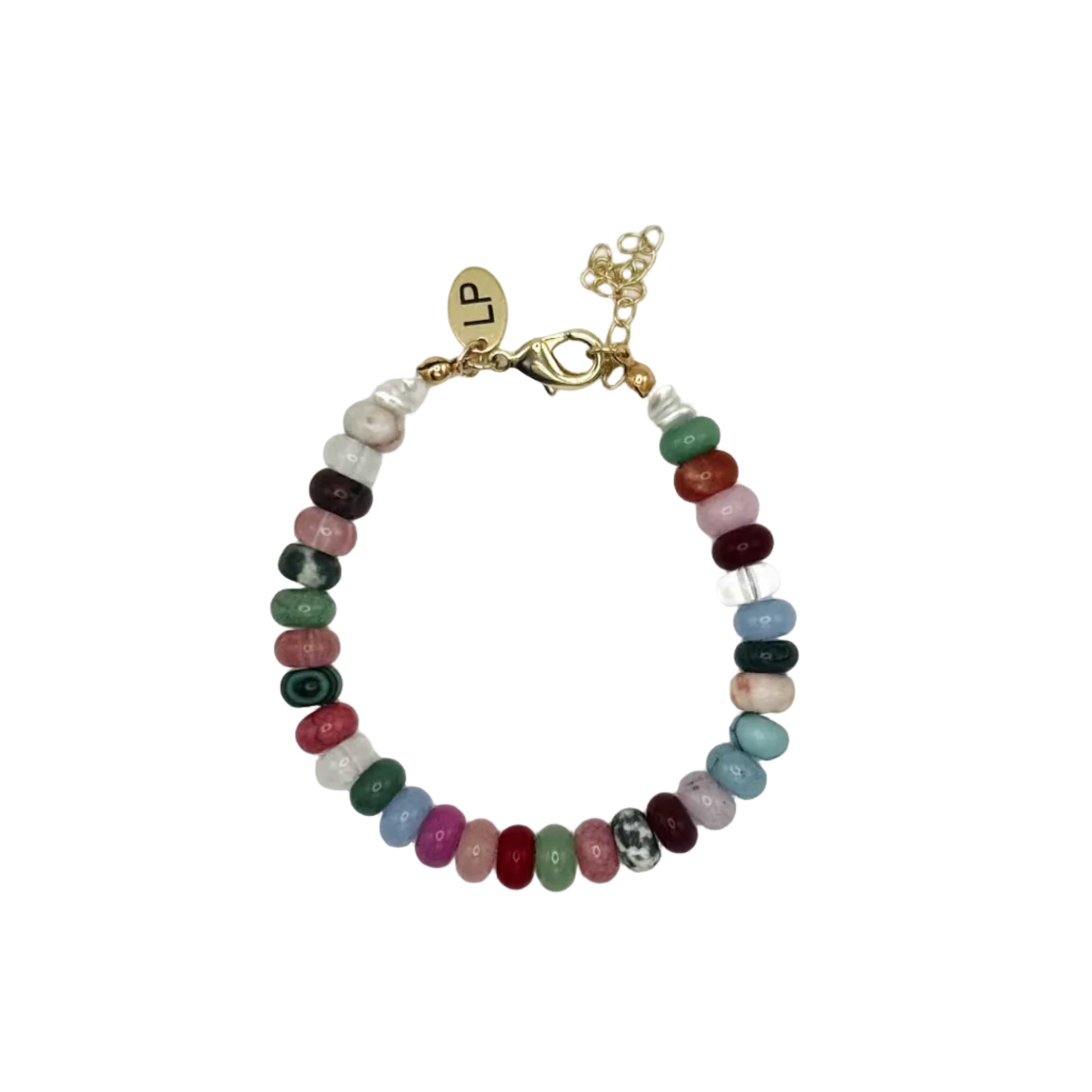 Multicolored beaded bracelet on a white background