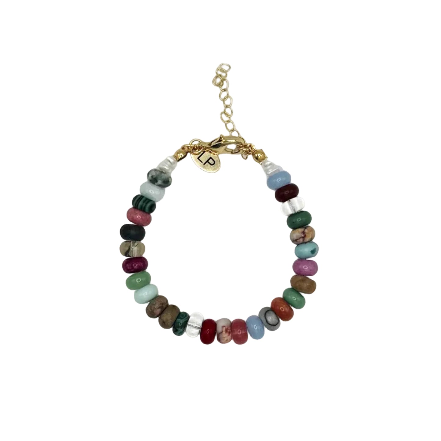 Multicolored beaded bracelet on a white background
