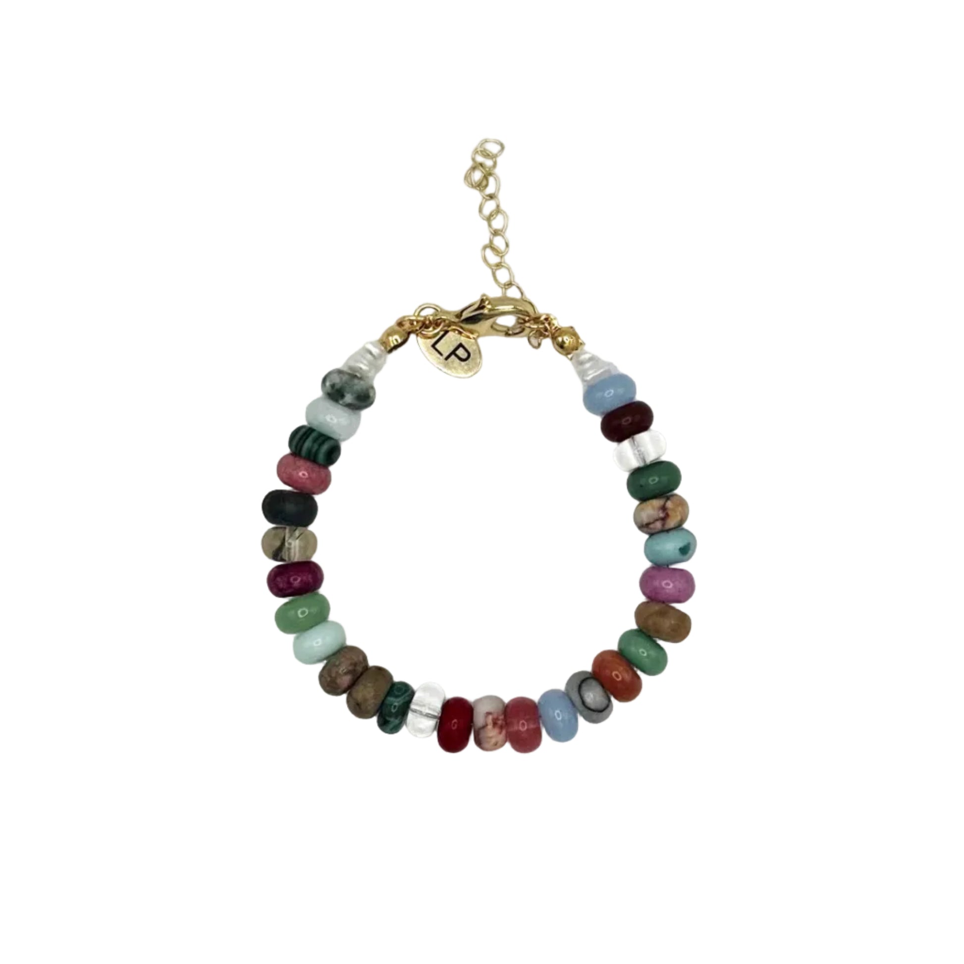 Multicolored beaded bracelet on a white background