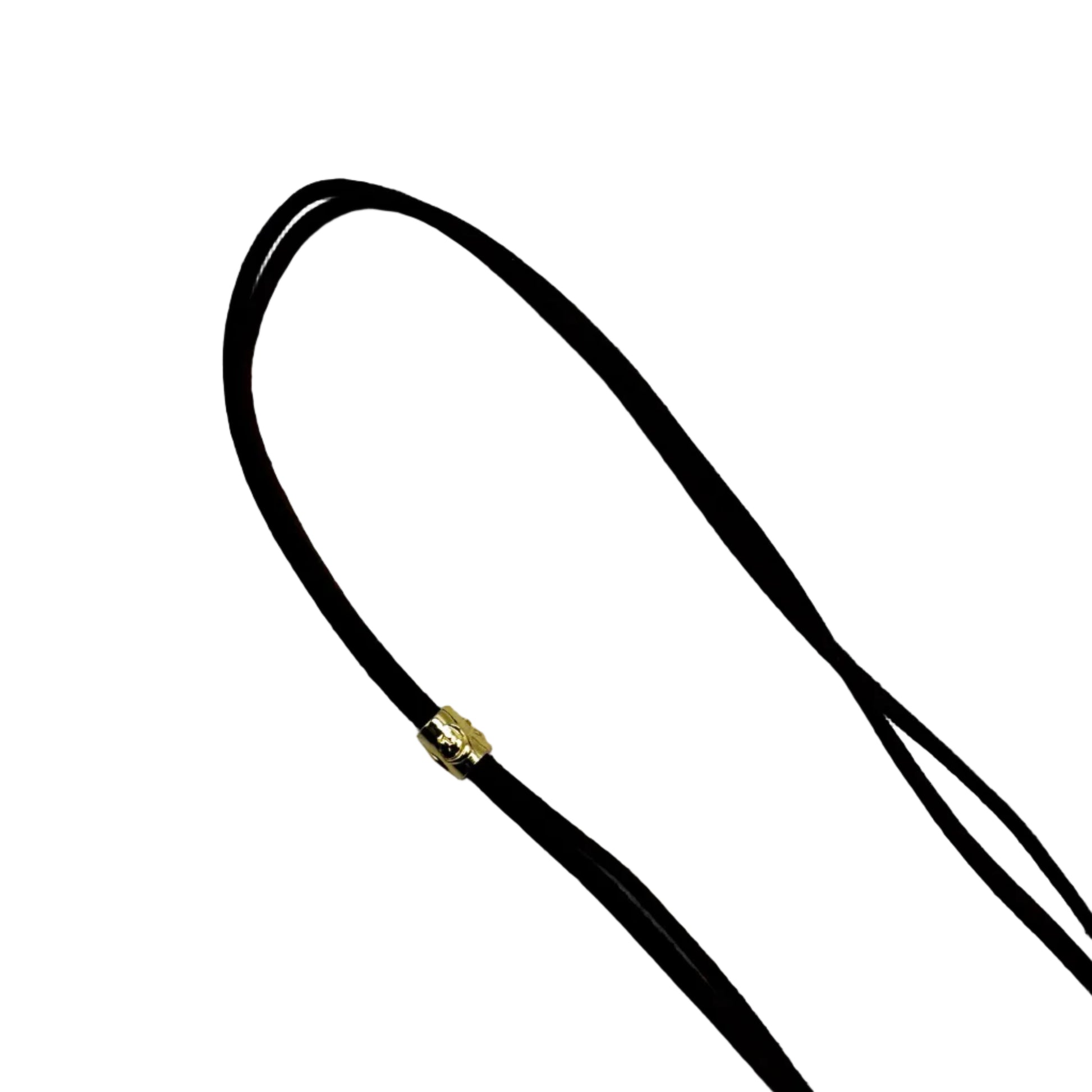 Brown lanyard with a gold clip on a light gray background