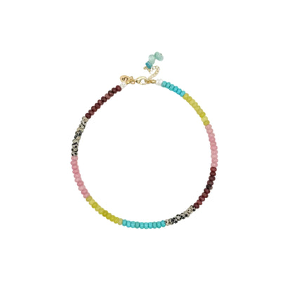 Multicolored beaded necklace
on a white background