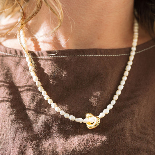 Tiny Pearl Floating Heart Necklace
